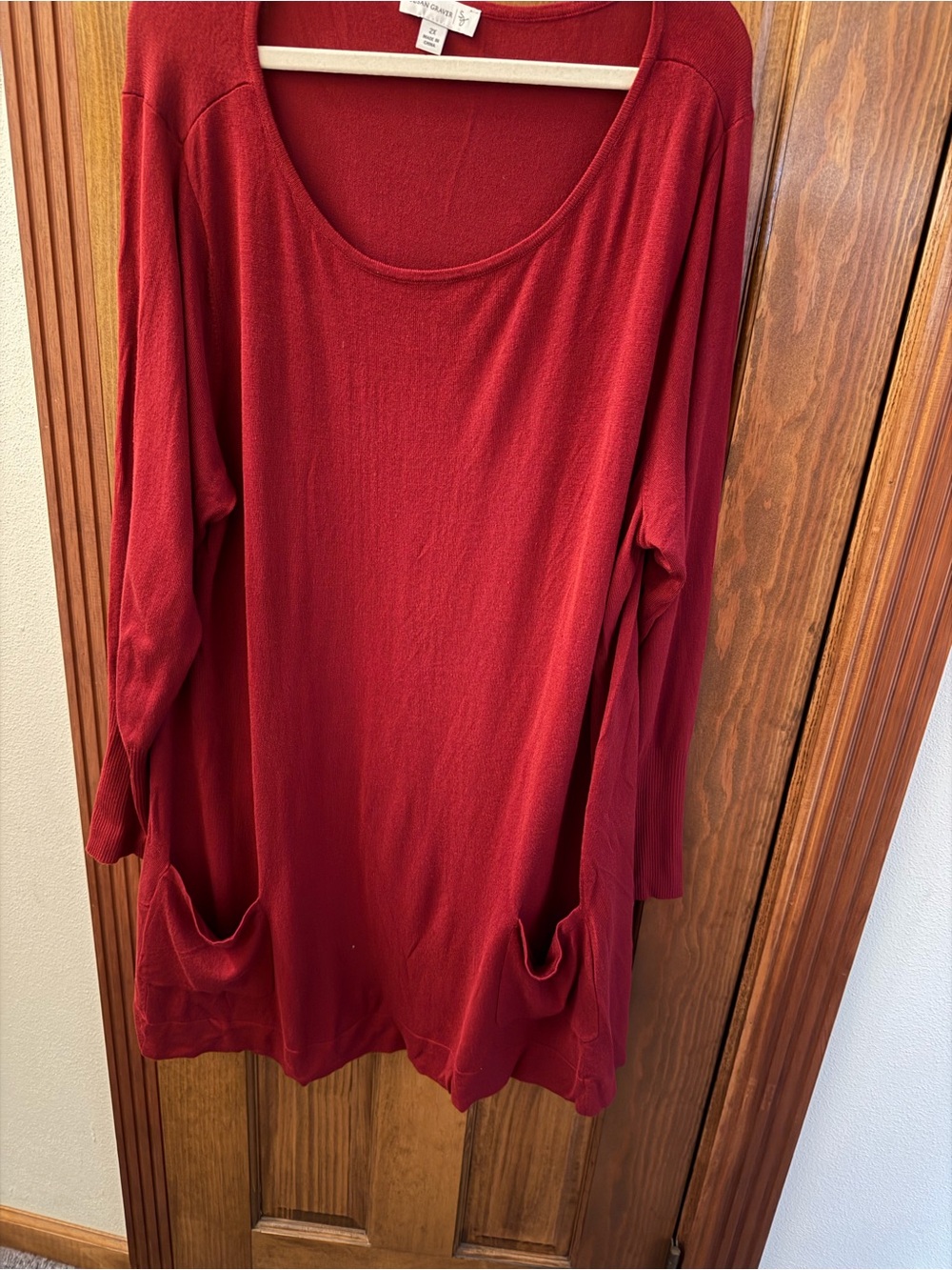 Susan Graver Red Scoop Neck Tunic with Front Pockets